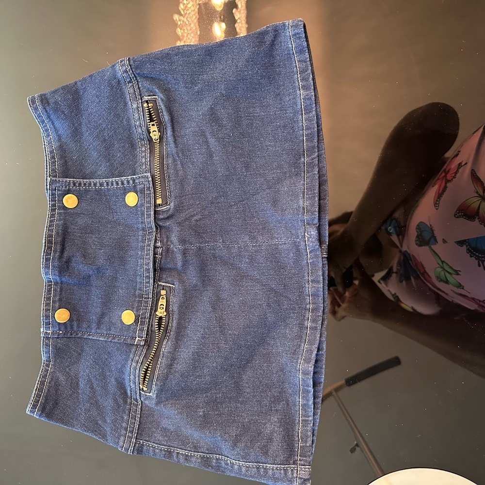 Blue Denim Mini Skirt with Gold Accents